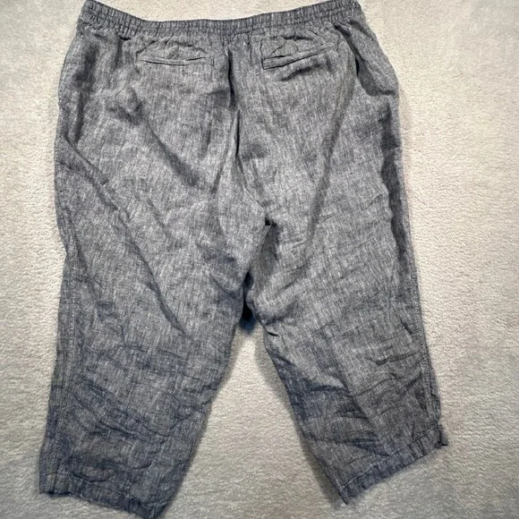 Lands' End Linen Capri Pants Women's 20W Blue Gray Elastic Waist Drawstring - Picture 2 of 10